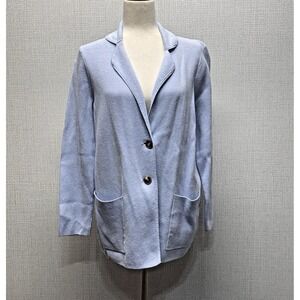 J.Crew Factory Women Light Blue Knit Blazer Cardigan Sweater S Two Button Pocket